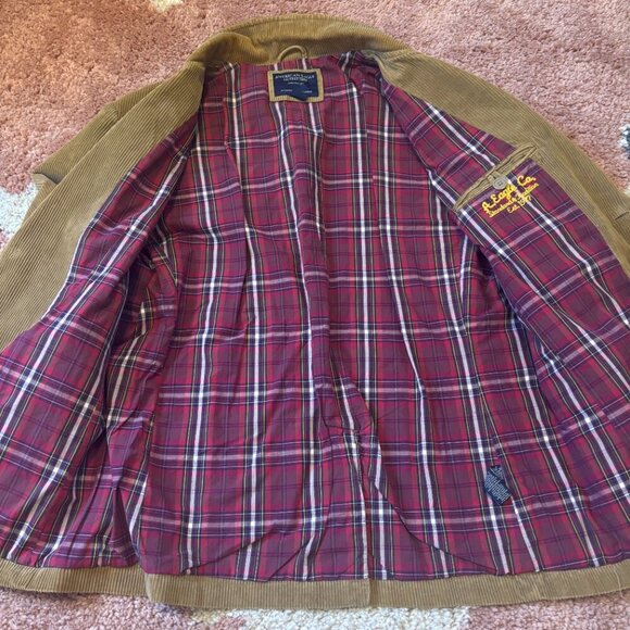 American Eagle Corduroy Jacket Mens XL Beige Tan Two Button Elbow Pad Preppy - Picture 3 of 6